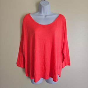 American Eagle 3/4 Sleeve Sheer Top KeyHole Back Oversized Dolman Neon Women XL